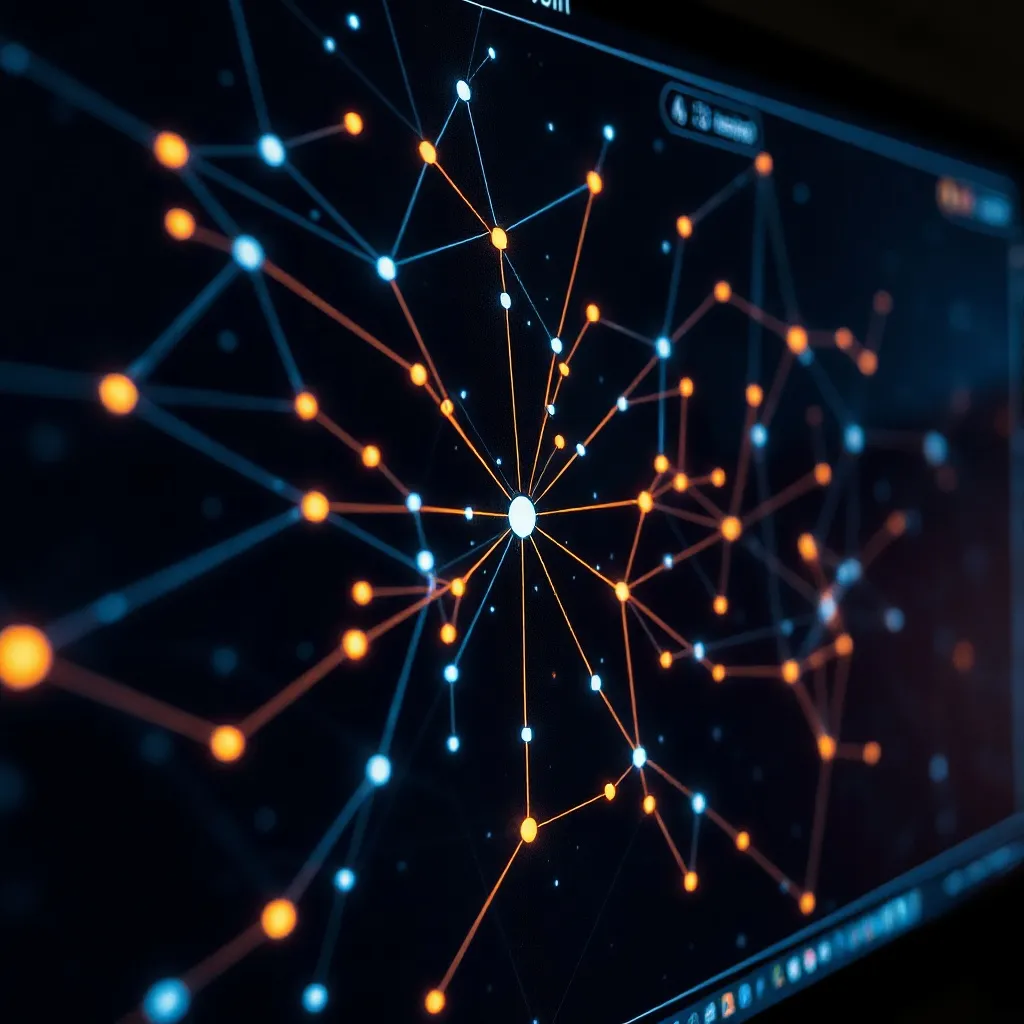 A close-up of a high-resolution monitor showing a complex ne